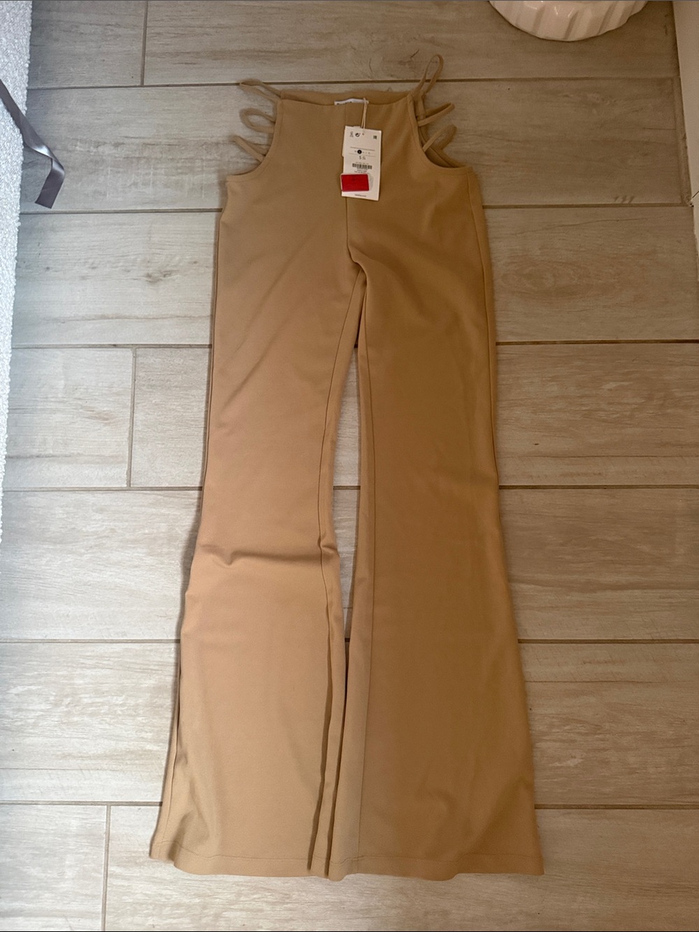 Bershka Camel Strappy Wide-Leg Jumpsuit
